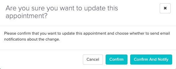 An image of what the manual notification looks like when the patient or time of appointment is changed