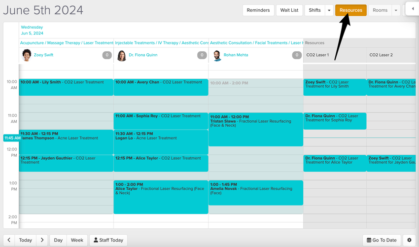 screenshot of using the Resources view in the Schedule