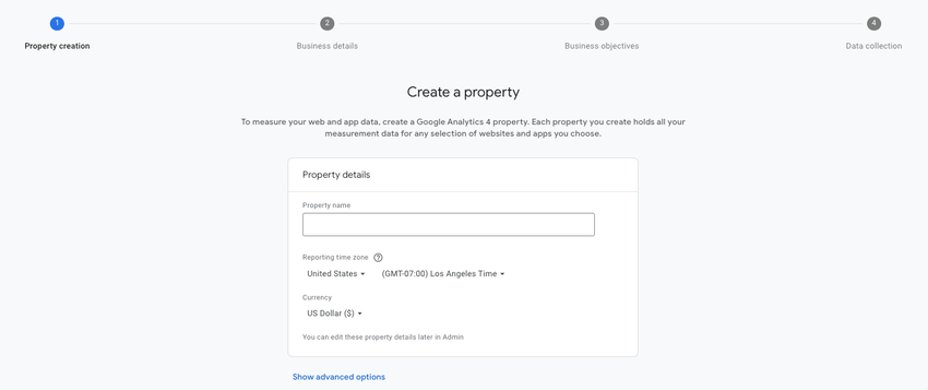 An image of what the screen looks like when you're creating a property
