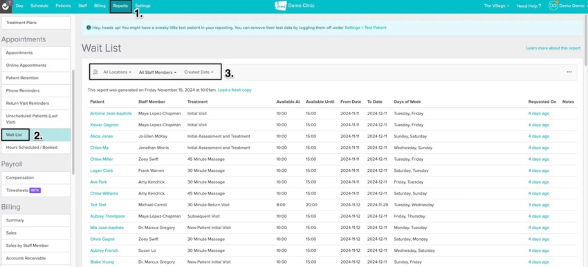 An image of where to find the report and what the data looks like