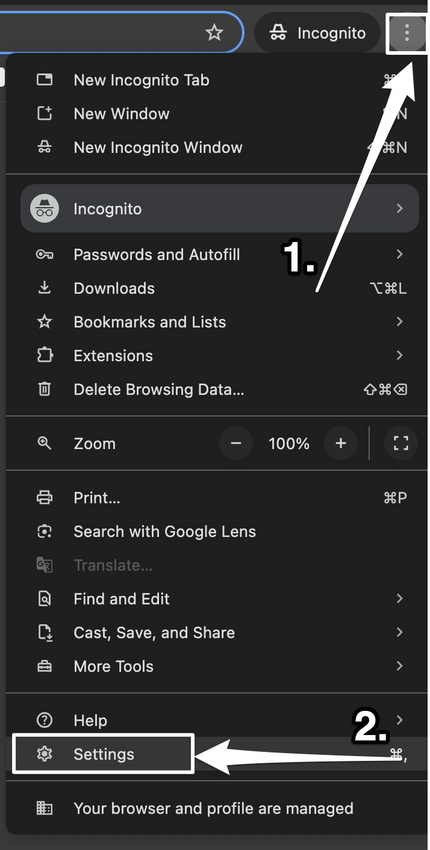 An image of of the navigational steps in Chrome