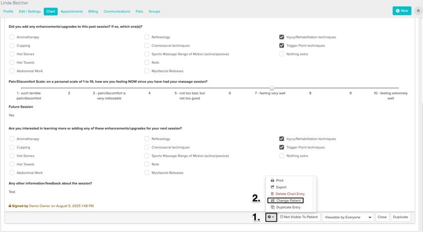 An image of the navigatinal steps to view and update the patient this survey is assigned to