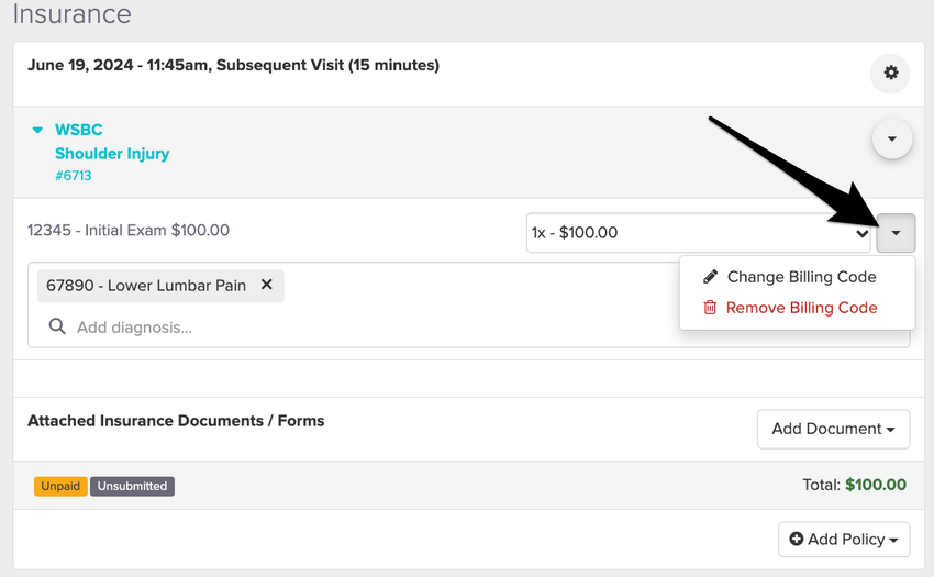 changing a billing code