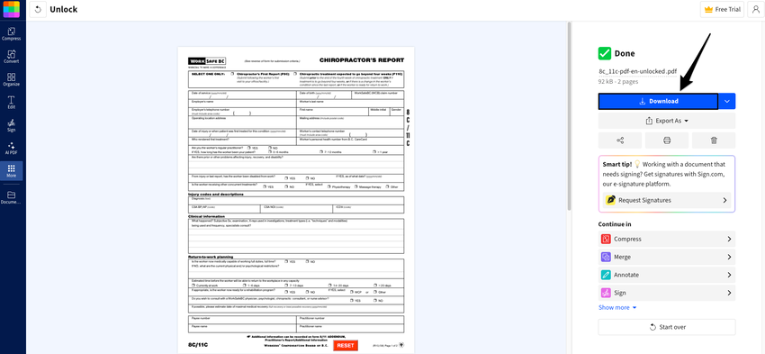 An image of the navigatinal steps once the pdf is uploaded to the website