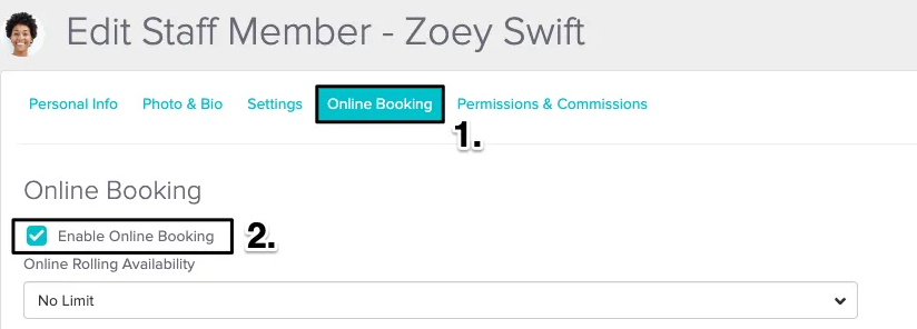 An image of the navigational steps and where to view and update this setting within a staff memebr's profile