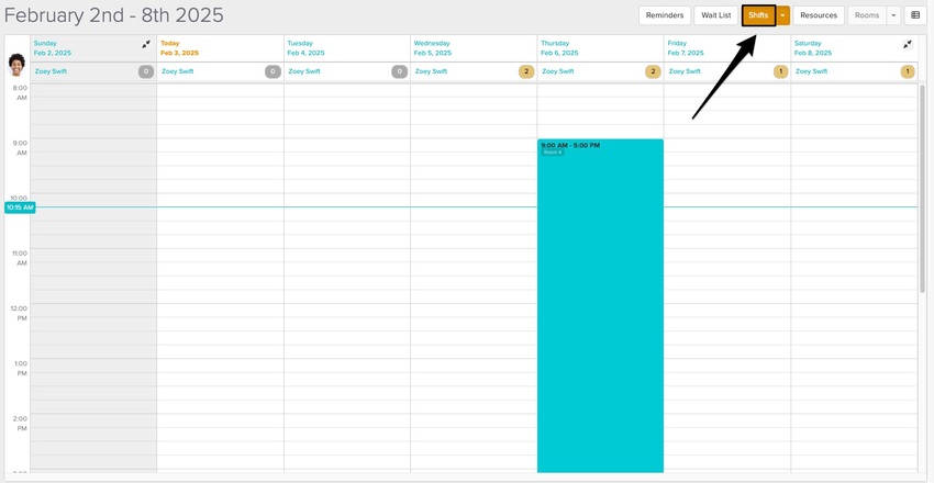An image of the Shifts button on the schedule