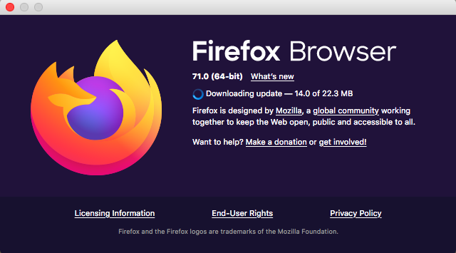 image of Firefox's update browser screen