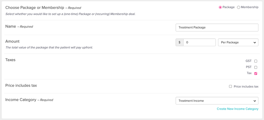 screenshot of package set up for option 2