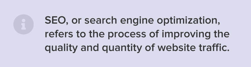 A definition of SEO against a purple background