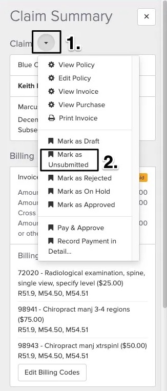 An image of the navigational step and where to click on the dropdown option