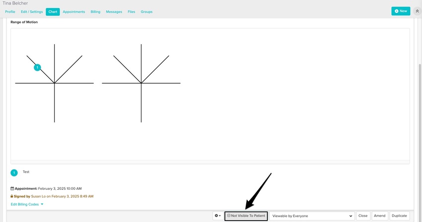 An image of where to click on a chart to make it visible to the patient