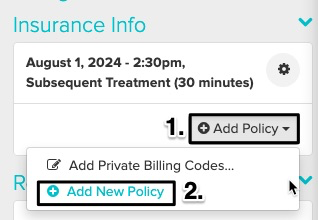 screenshot of where to find the add policy button within the appointment panel