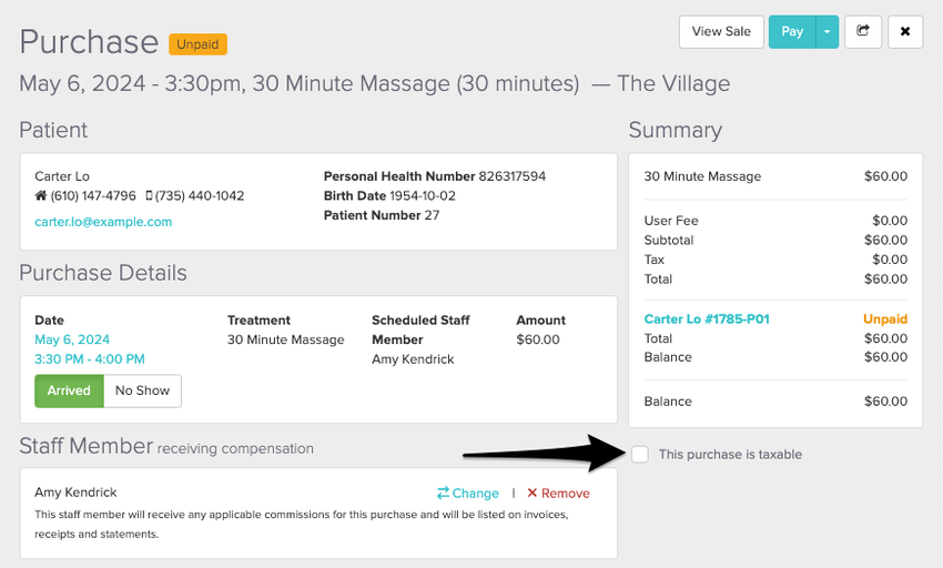 Screenshot of the Purchase panel