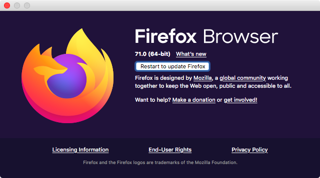 image of the "restart Firebox Browser" screen