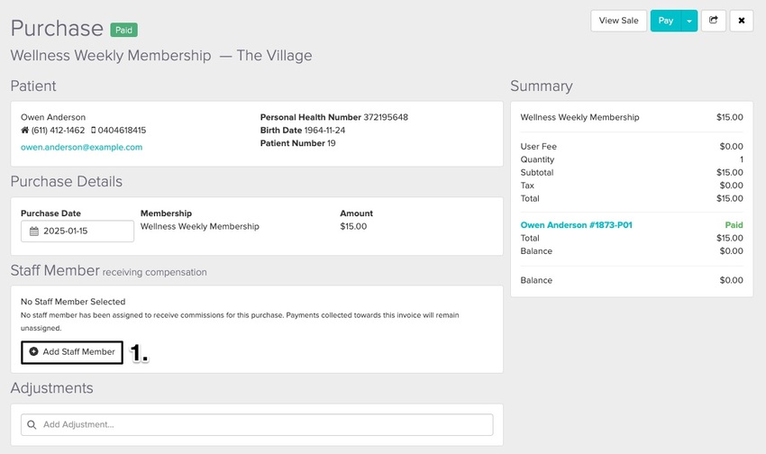 An image of where to view and click on the staff member button