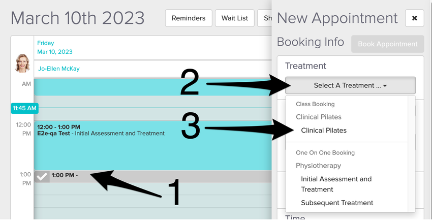An image of the navigational steps to book a class on the schedule