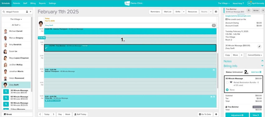 An image of the schedule tab while you're either booking an appointment or clicked on an appointment