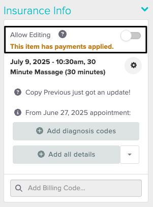 An image of the navigatinal steps and what the toggle looks like within the appointment panel