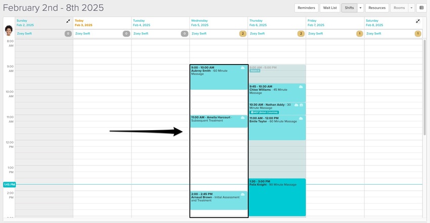 An image of what the same day looks like with the appointments reappearing on the schedule