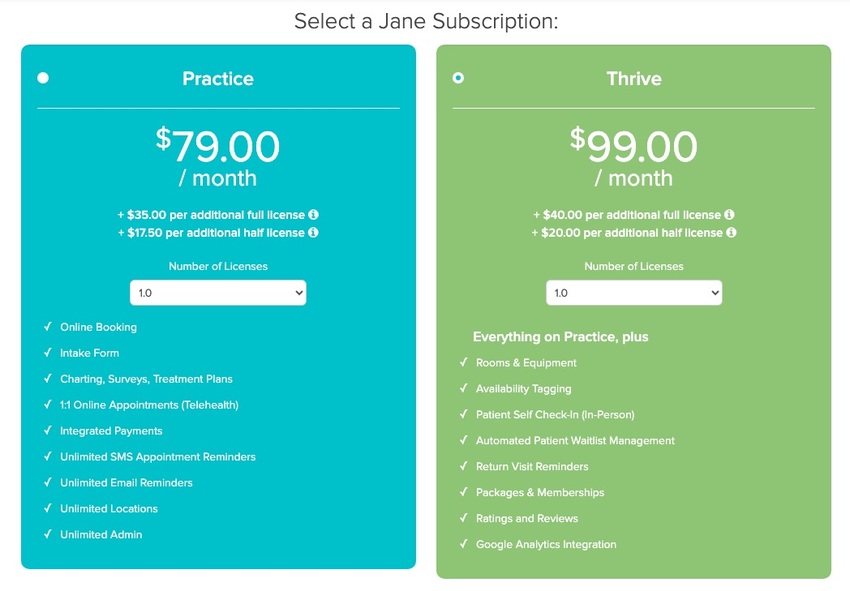 screenshot of where to select the plan type and update the Jane license count