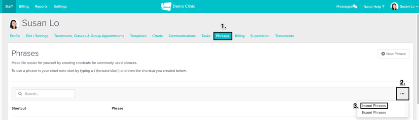 An image of the navigational steps within a staff members profile