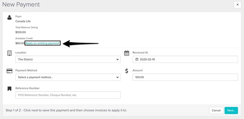 An image of where to click on the blue text to apply the credit