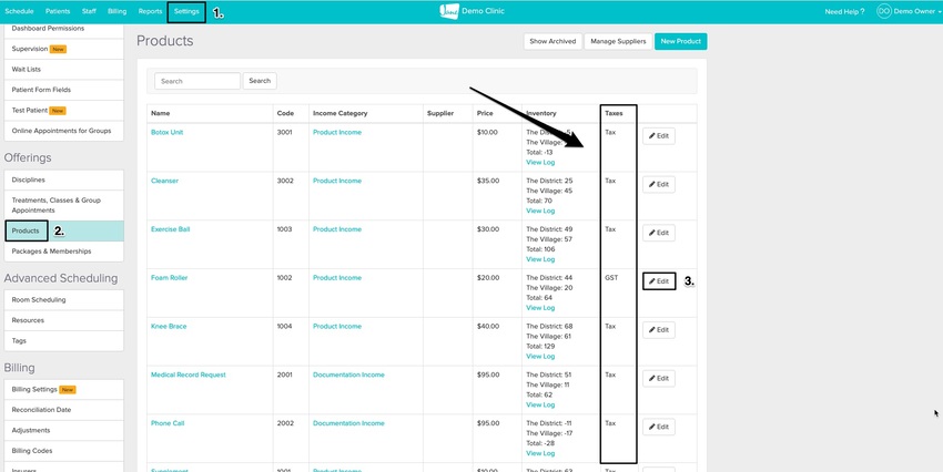 screenshot of navigational steps and where to view items that have tax added