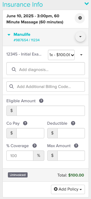 An image of what the policy looks like when viewed from the Appointment Panel