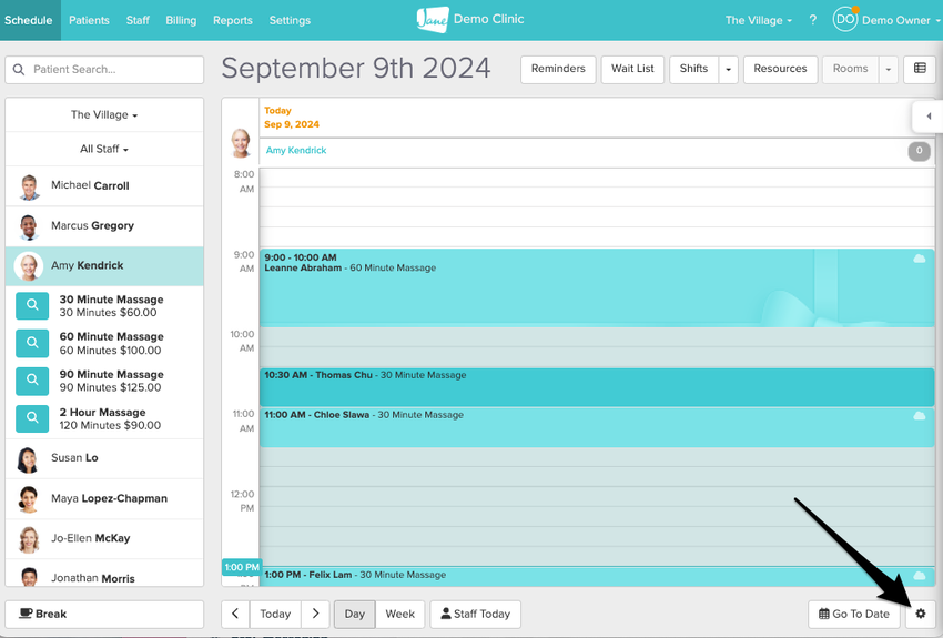 settings coghweel in schedule tab