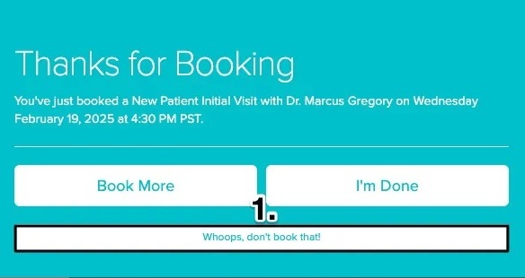 An image of what the thanks for booking pop up looks like during the booking process