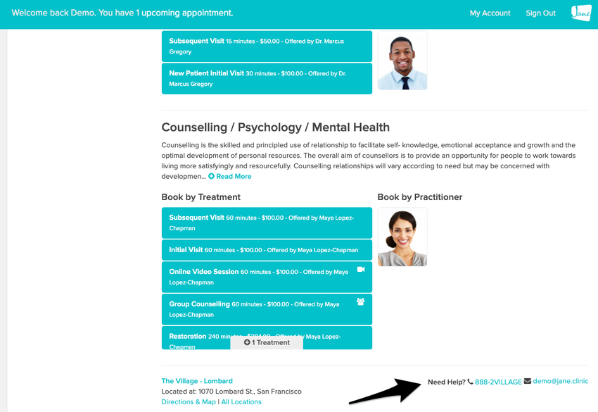 An image of the navigational steps to upfate the clinic contact information