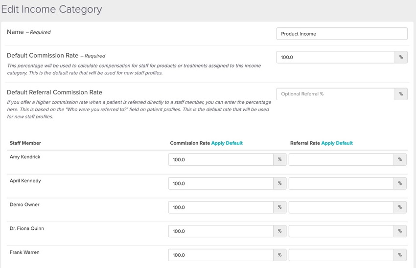 An image of what the redirect looks like and how to adjust the compensation for each staff member