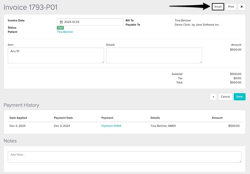 An image of where to view and click on the email button