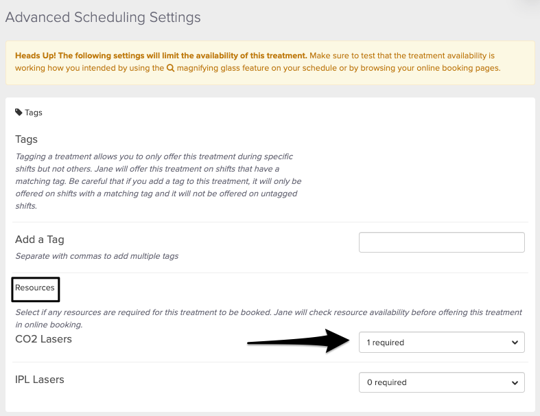 screenshot of the Advanced Scheduling Settings of a treatment