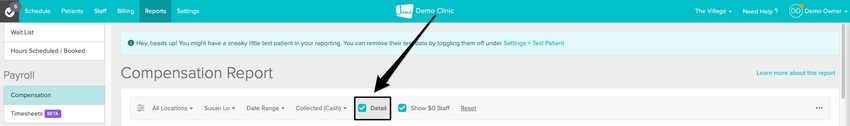 An image of where to view and toggle on the details filter within the compensation report