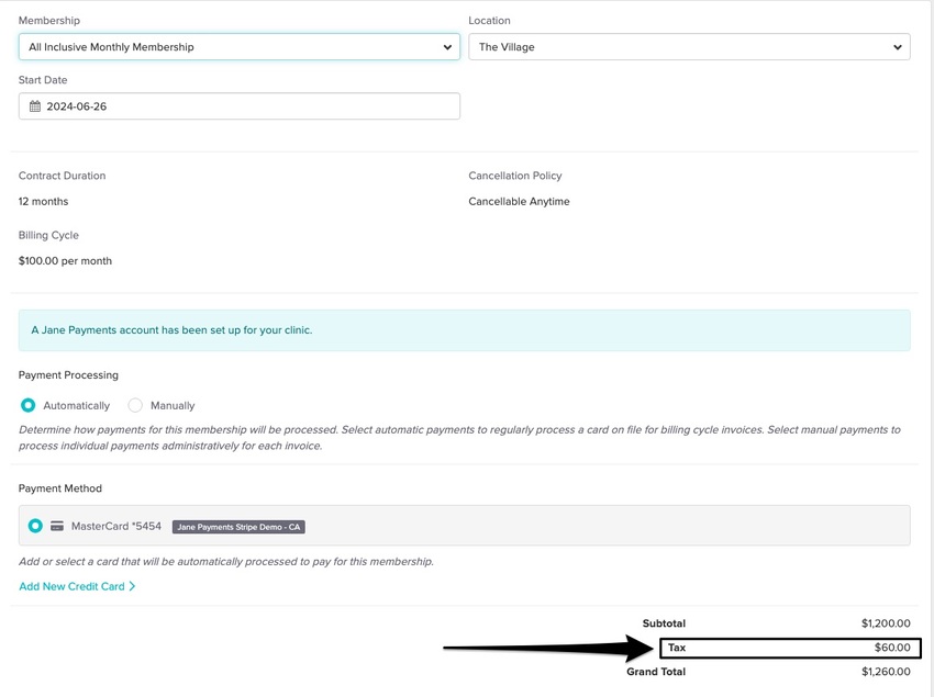 screenshot of where the tac appears when the membership is initially sold